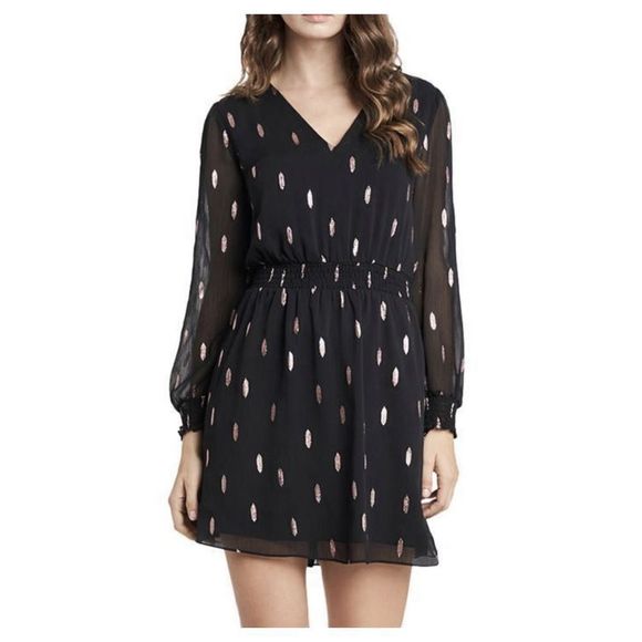 1. State Women's Size‎ XS Black Pink V-Neck Sheer Long Sleeve Dress V-Neck - Picture 1 of 11